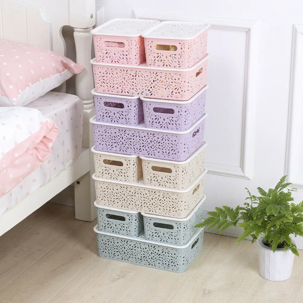 

3 Pcs Plastic Hollow Out Storage Bin Stackable Storage Box for Cosmestics With Lid Clothing Bra Underwear Storage Organizer Box