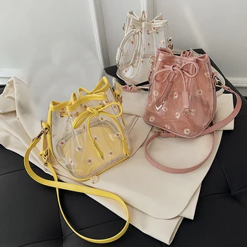 

Small Daisy Women's Transparent Jelly Bag Fashion Lace Shoulder Messenger Bag Printed Bucket Bag Mini Bag