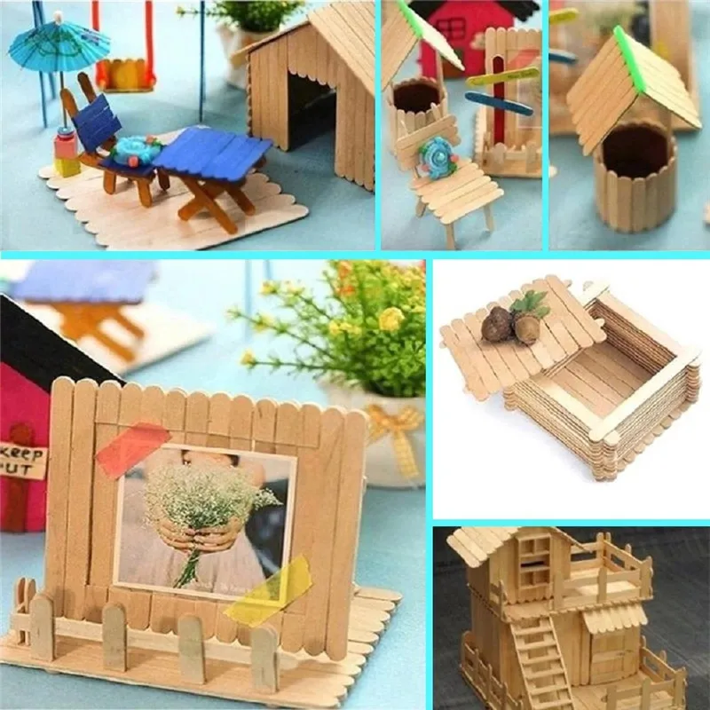 50/100/150Pcs/Set Popsicle Sticks Natural Wooden Pop Popsicle Sticks Length Wood Craft Ice Cream Popsicl Accesorios
