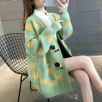 

2019 new autumn and winter loose long section is very popular sweater coat Korean women's fashion casual sweater cardigan