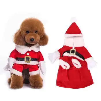 

Christmas Pet Dog Cat Costumes Funny Santa Claus Costume For Dogs Cats Winter Warm Dog Clothes with Hat Clothing
