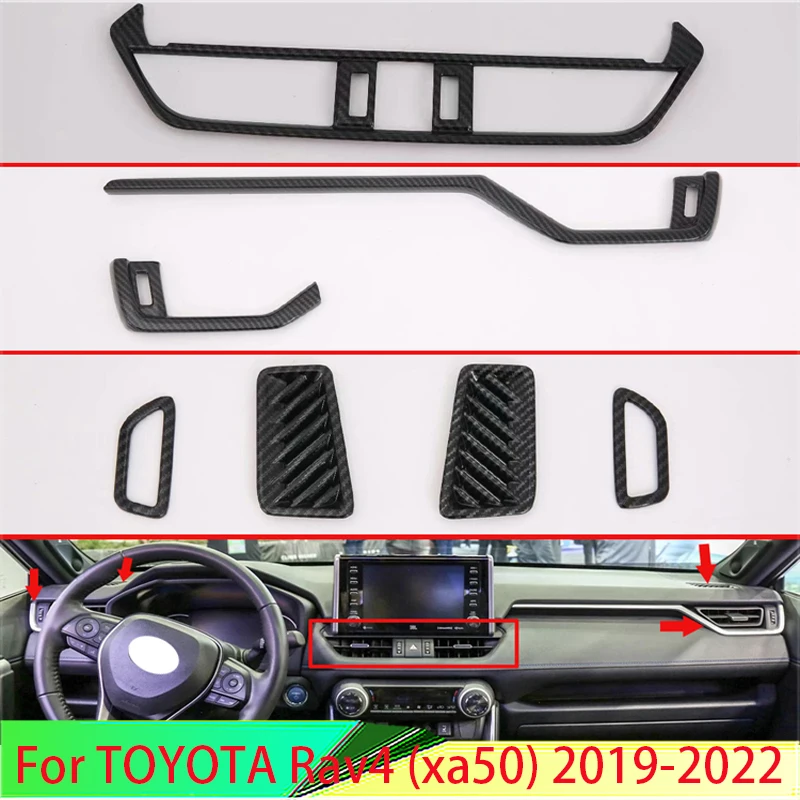 

For TOYOTA Rav4 (XA50) 2019-2024 Carbon Fiber Style Air Vent Outlet Cover Dashboard Trim Bezel Frame Molding Garnish