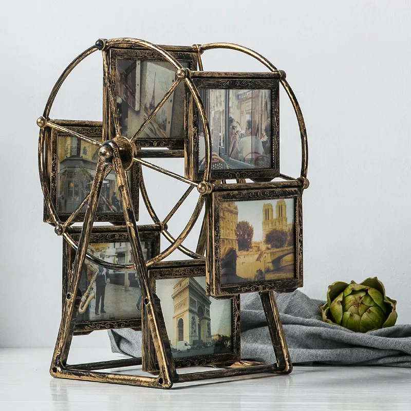 

Creative Ferris Wheel Photo Frame Rotating Windmill Metal Picture Frames Home Wedding Photo Studio Bedroom Desktop Decoration