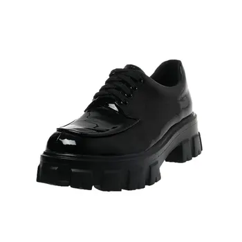 

Famale Lace Up Genuine Leather Women Shoes Elegant Round Toe Chunky Heels Pumps Summer Autumn Casual Shoes Woman