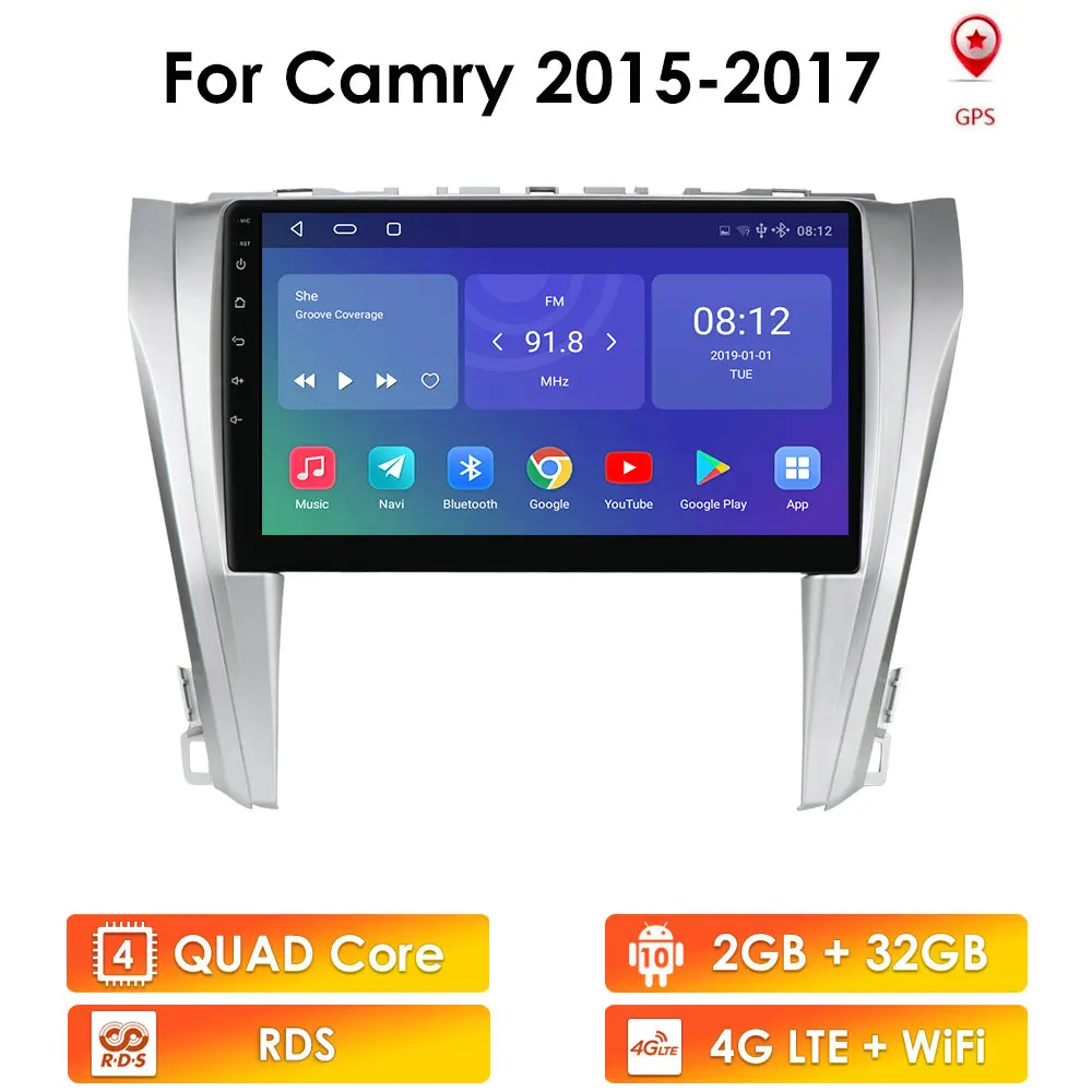 Android 10 2G 32G 4G для Toyota Camry 2015 2016 2017 Двойной Автомобильный плеер 2 Din мультимедийный GPS