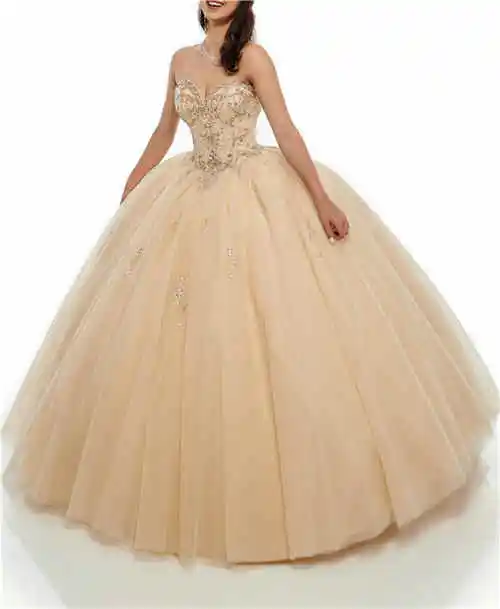 champange Пышное Бальное платье из тюля с вышивкой бисером Vestido Вечерние платья на заказ - Цвет: champange