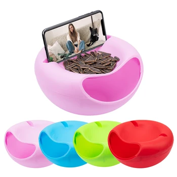 

Creative Shape Lazy Snack Bowl Plastic Double Layers Snack Storage Box Fruit Melon Seeds Plate Bowl with Cellphone Holder Slot