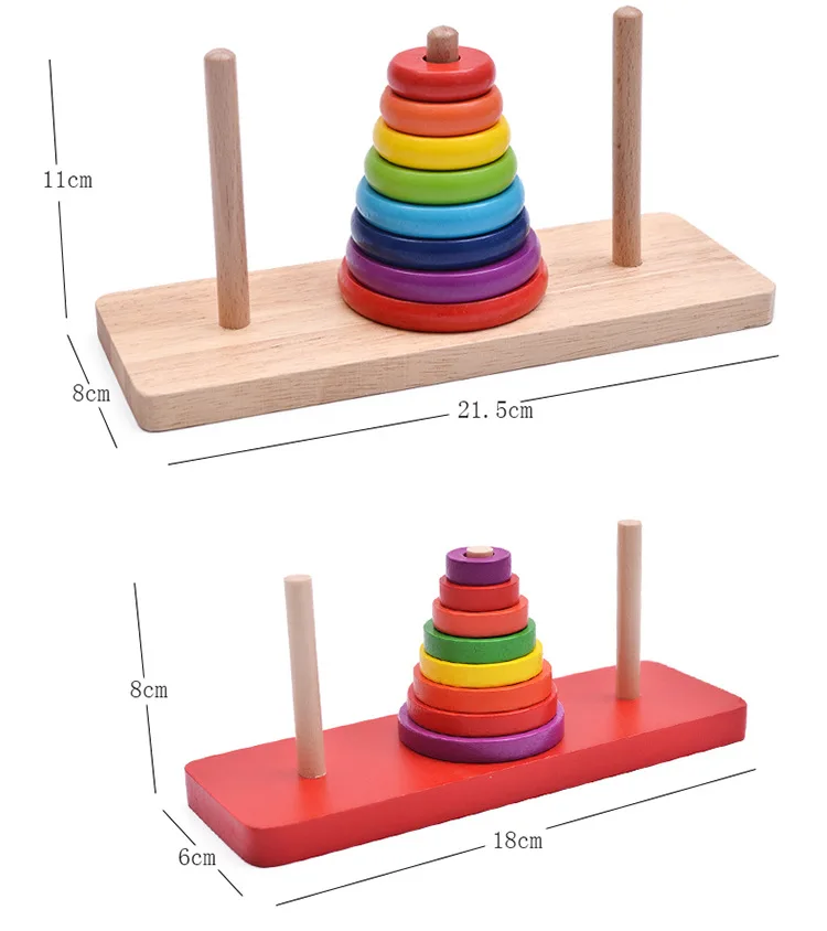Деревянный для взрослых Развивающие стека вверх кольцо наборы для ухода за кожей партии Дженга 8-Слои большой Размеры ханойская башня молодых студента учебных пособий