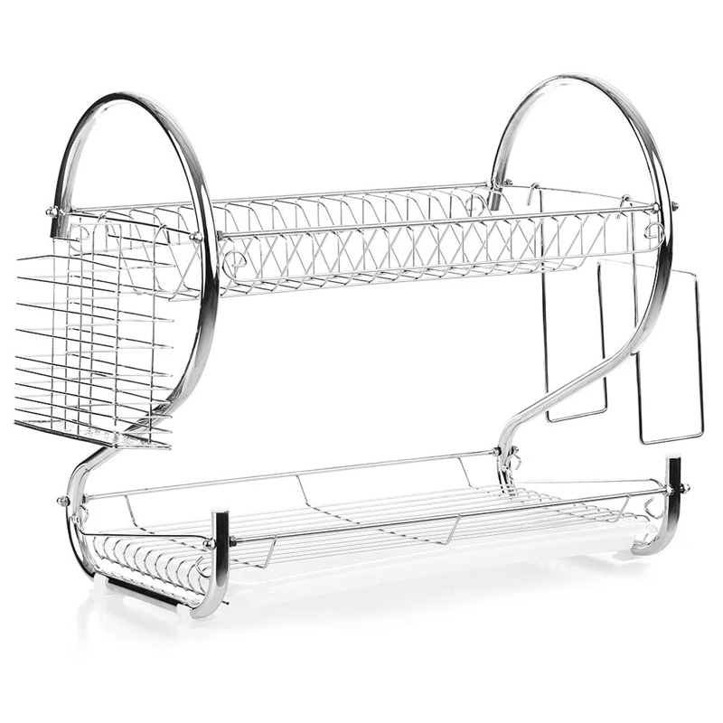 

Dish Rack 2 Tier Dish Drainer Draining Board Draining Rack Cup Bowl Holder Chopsticks Rack Cutting Board Holder