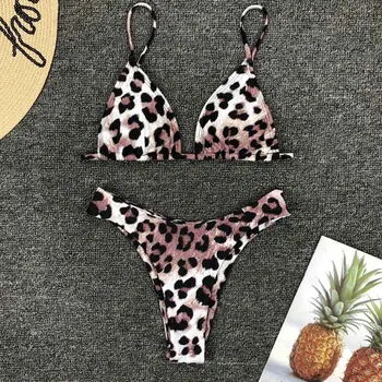 

Sexy Leopard Brazilian Bikini 2020 New Thong Swimsuit Female Swimwear Women Print Bikini Set Halter Bather Bathing Suit 3895
