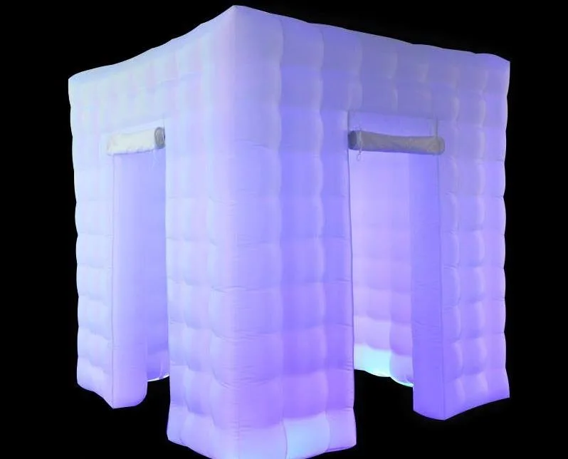 

Accept custom 8ft*8ft Inflatable photo booth with led strips with two doors and inflatable wall in size 8*10ft