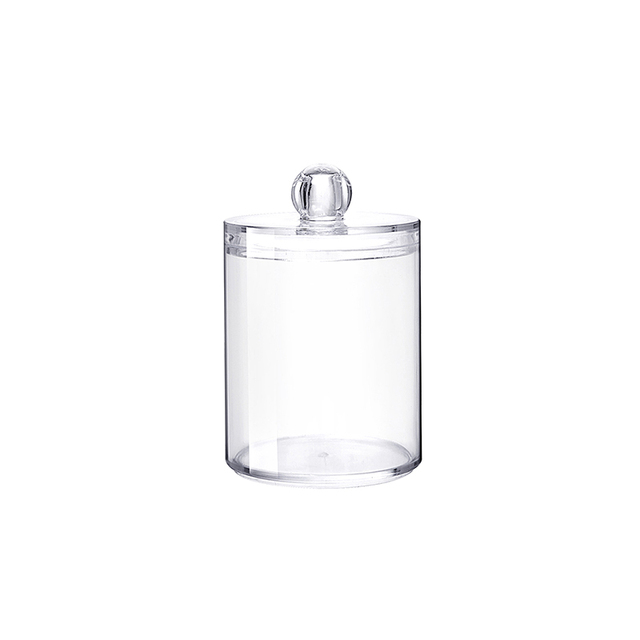 Swab Storage Bamboo Cover Acrylic Round Container Cotton Puff Storage Box Makeup Remover Box Makeup Storage Organizer