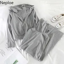 Neploe, простое корейское свободное повседневное пальто с капюшоном+ сексуальные юбки, высокая талия и бедра, прямое платье, два предмета, Женский комплект, осень 46777