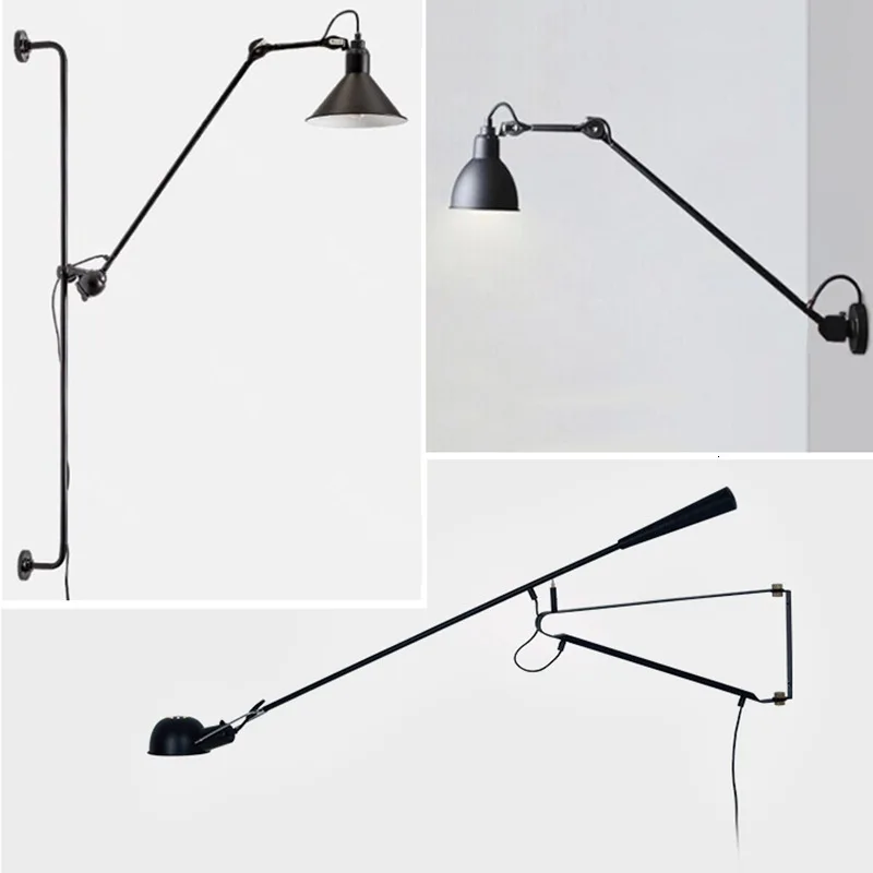 

Modern Adjustable Long Swing Arm Wall Lamp Lights For Reading 360 Degree Rotatable Flexible Vintage Black Wall Lamp LED
