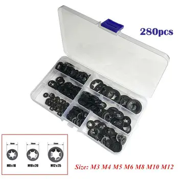 

280Pcs M3-M12 Washer Inner Tooth Star Lock Push Lock Washer Speed Clip Fastener Kit Seal Ring Tool Hardware Accessor