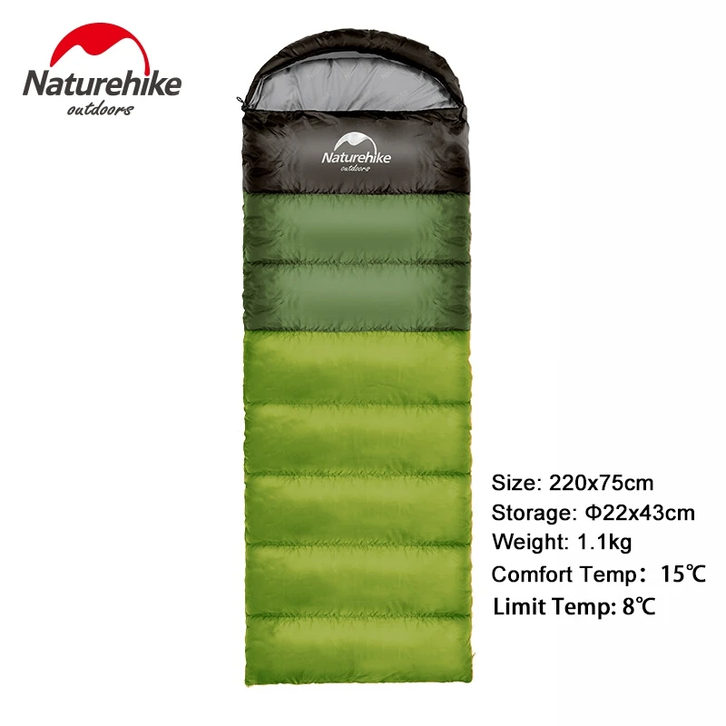 Naturehike Factory Outdoor travel sleeping bag spring Autumn winter warm portable camping adult indoor noon break sleeping bag - Цвет: Green 1100g