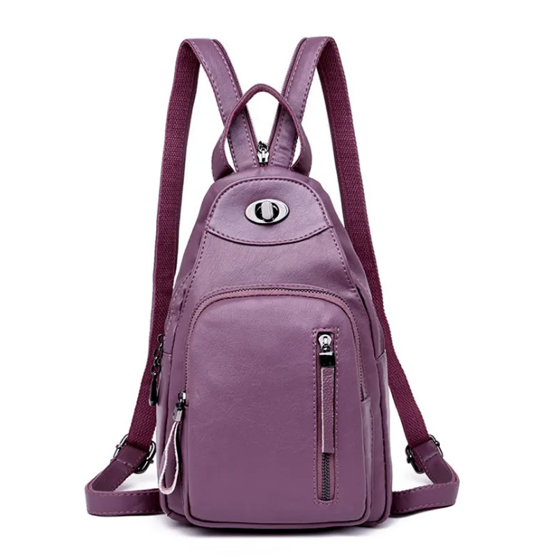 Женские кожаные рюкзаки на молнии, Женская нагрудная сумка, сумка для путешествий, рюкзак для девушек Mochilas, школьные сумки для девочек-подростков - Цвет: Фиолетовый