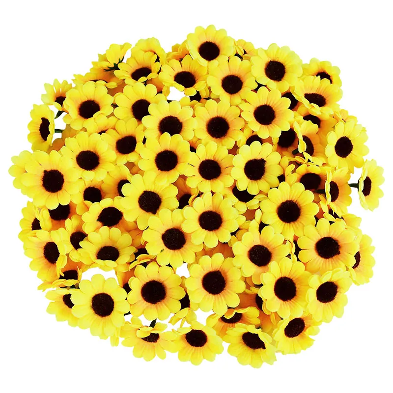 

50pcs Sunflower Heads Autumn Decor Small Silk Artificial Flower Heads Wedding Flowers Thanksgiving Festival Party Decorations