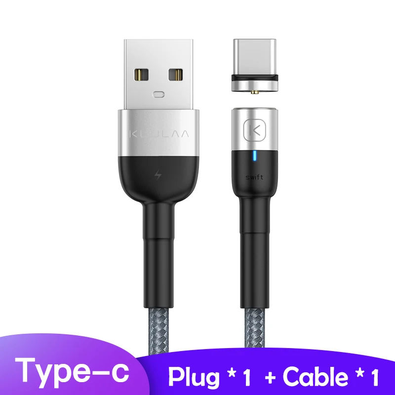 KUULAA Магнитный Micro usb type C кабель для iPhone Xiaomi Android мобильный телефон Быстрая зарядка USB кабель магнит зарядное устройство провод шнур - Цвет: Silver for Type-C