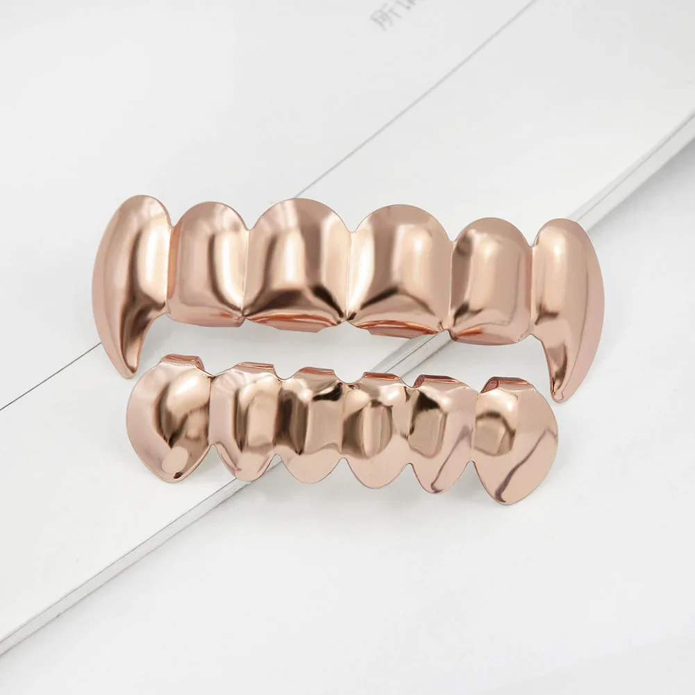 Rose Gold GUCY пользовательский подходят золото посеребренные хип-хоп ЗУБЫ Grillz верхней и нижней вампира зубы-клыки грили Шапки Набор с силиконовым - Окраска металла: Rose Gold
