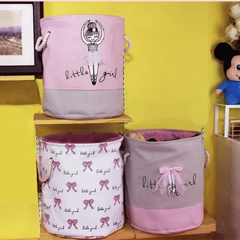 

Pink Ballet Girl Kids Laundry Basket Foldable Dirty Clothes Organizer Barrel Standing Bow-tie Toys Storage Bucket Home Supplies