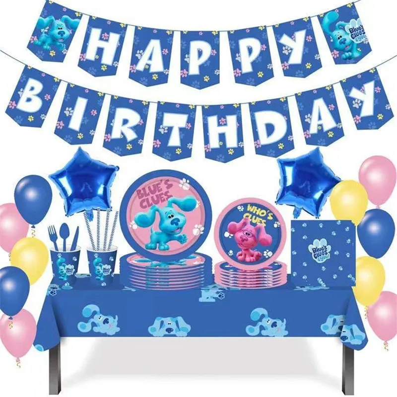 Cartoon Dog Blues Clues Themed Disposable Tableware Cup Plate Napkin Kids Birthday Baby Shower Supplies Cute Pet Party Decor | Дом и сад