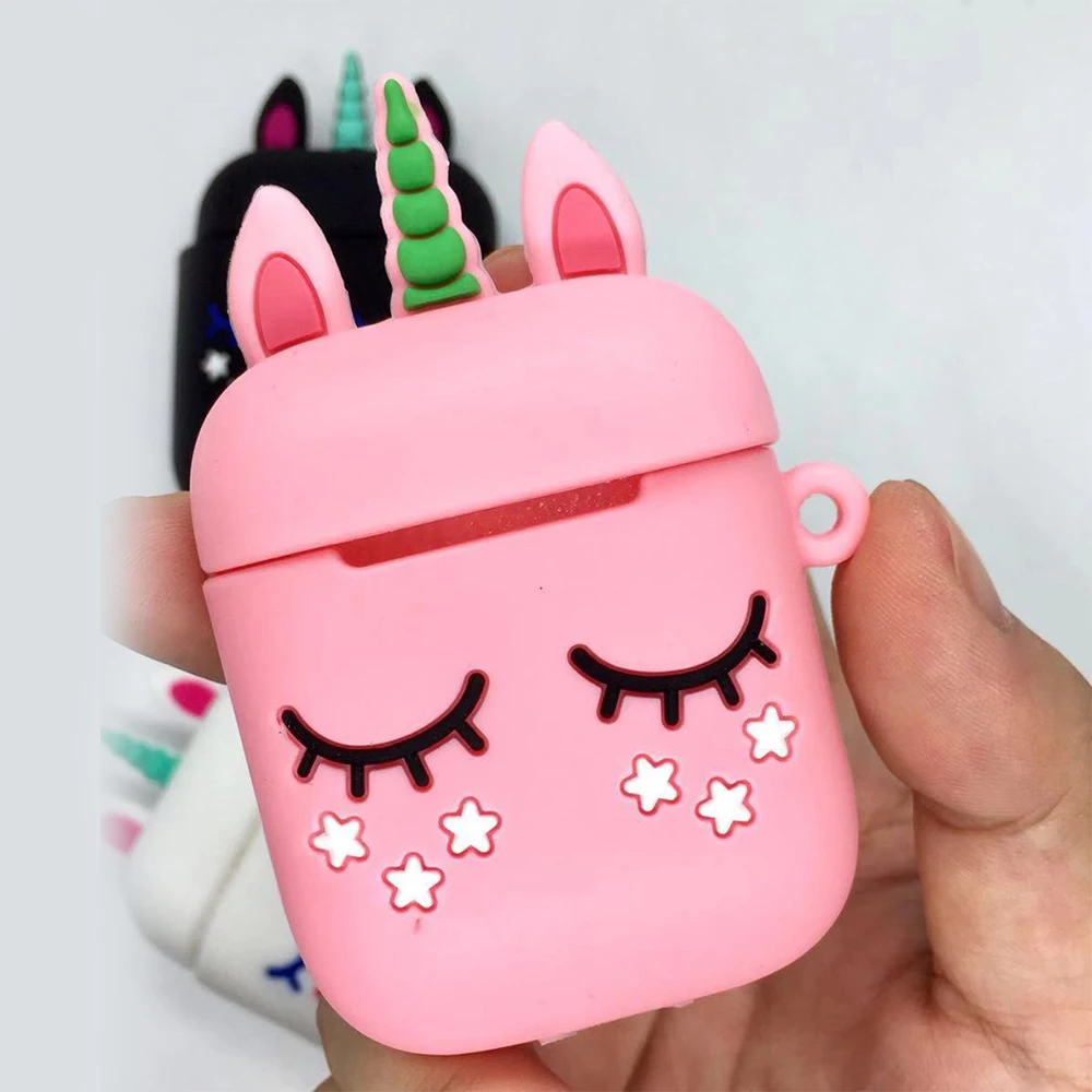 Силиконовый чехол для airpods 2 с милым единорогом розовый мультяшный защитный