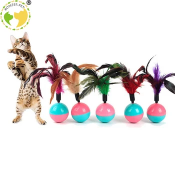 

Bonzerpet Cat Interactive Tumbler Toy Feather Durable Cat Toys Mimi Favorite fur Kitten Cat Toys Plastic Play Balls for Catch
