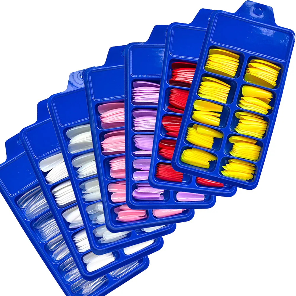 1 Box 100pcs Long Coffin Nail Art Tips - Colorful Ballerina Fake Nails