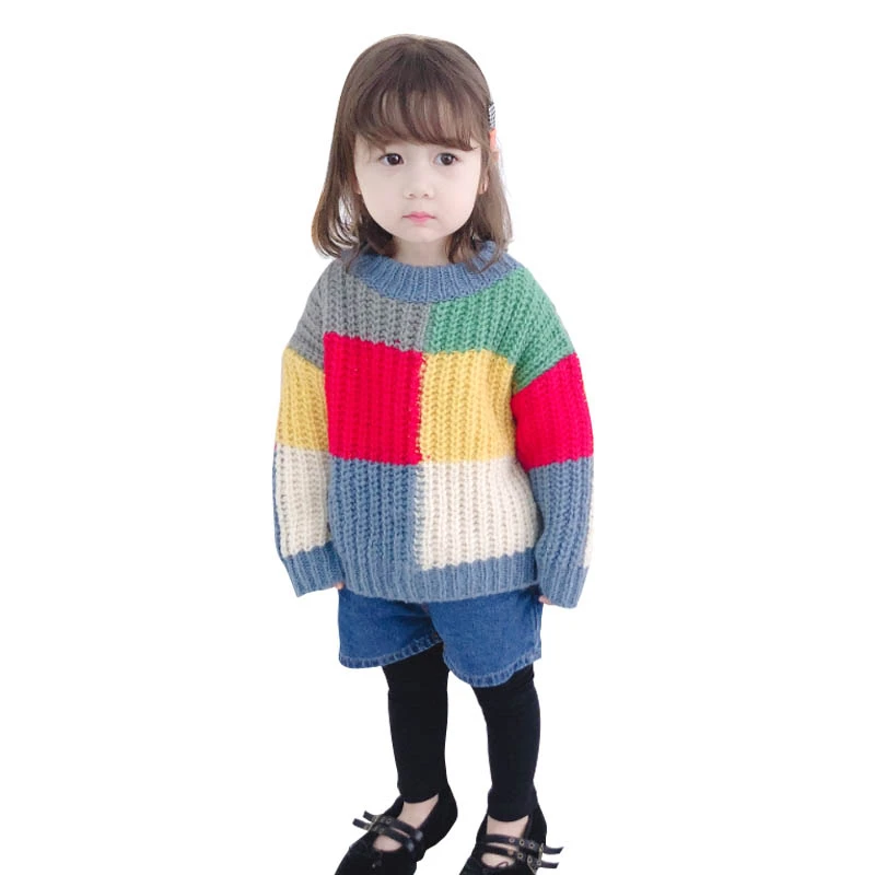 Family Sweaters Matching Mommy And Me Clothes Color Stitching Sweater Mother Daughter Loose Knitting Look | Мать и ребенок
