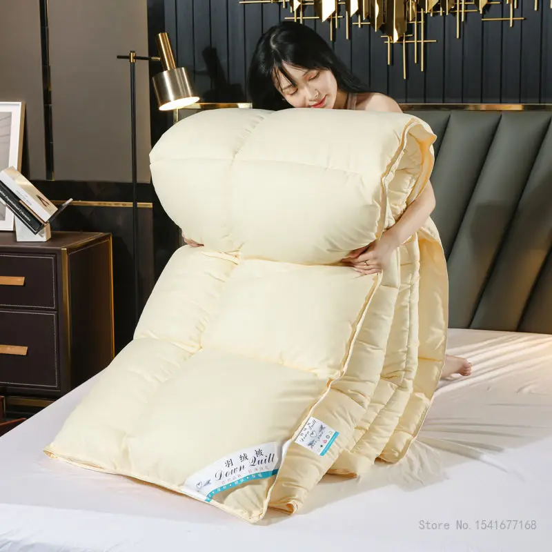 White Goose Down Duvet, Warm Winter Duvet Insert Quilted Bed Comforter, King, Queen, Full, Twin Size, Kid Bed, Patchwork Blanket