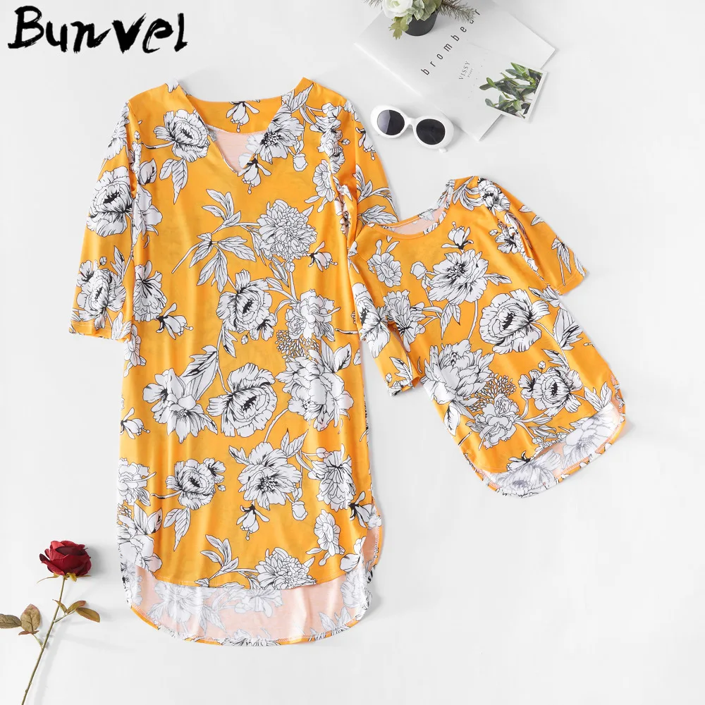 Bunvel/платья для всей семьи фиолетовые платья для мамы и дочки одежда для мамы и дочки mae e filha одинаковые комплекты