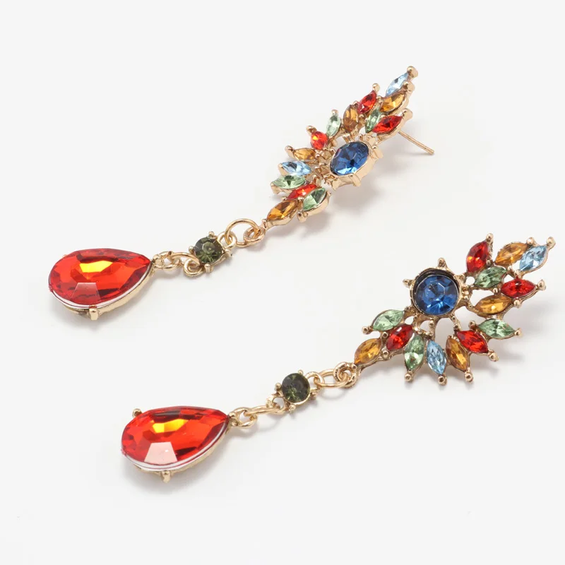 

Seblasy Fashion Crystal Water Droplets Dangles Earrings For Women Statement Maxi Luxurious Leaves Pendants Earrings Jewelry Gift