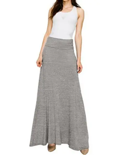 

Women Elastic Waist Long Skirts Pleated Vintage High Waist A-line Long Solid Color Gypsy Summer Skirt Beach Casual Clothes