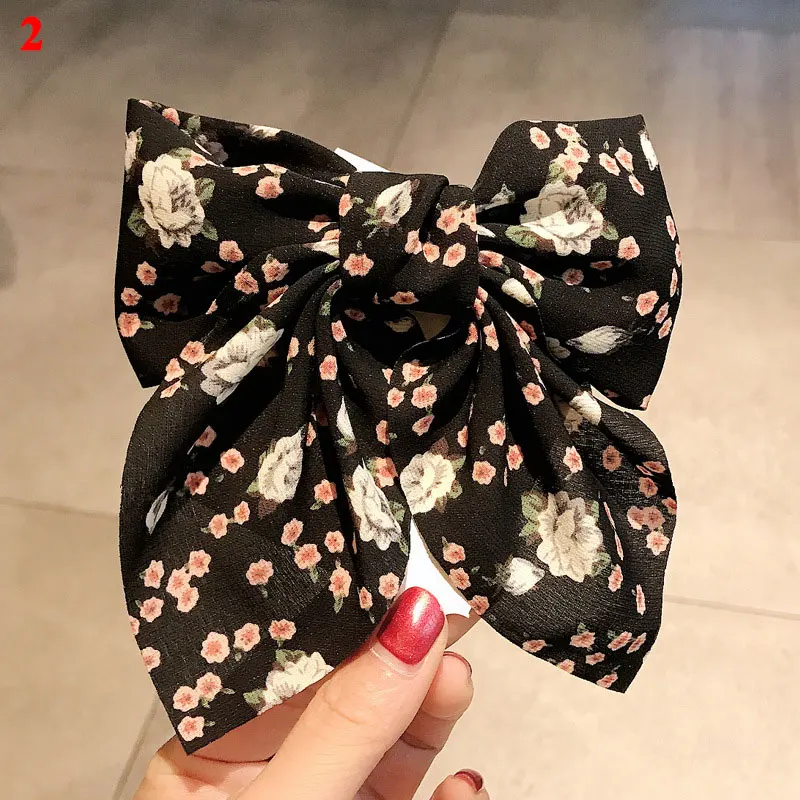 black head scarf Polka Dot Print Barrettes Long Ribbon Big Bow Hair Clip Bow Knotted Chiffon Hairpin for Women Girls Headwear Hair Accessories korean hair clips Hair Accessories