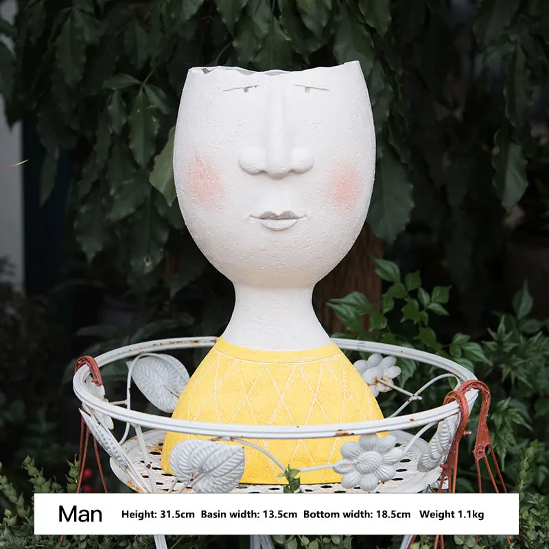 Креативная Смола человеческая голова ваза-Статуэтка симпатичная ваза европейский стиль домашняя столешница декоративная ваза - Цвет: Цвет: желтый