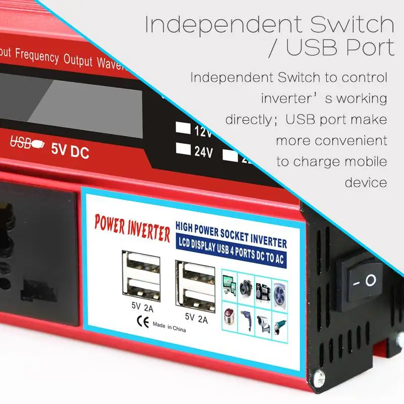 5000 Вт 4 USB ЖК-дисплей Дисплей DC 12 V/24 V к переменному току 220V автомобильный Мощность инвертор Зарядное устройство конвертер адаптер Модифицированная синус волновой трансформатор