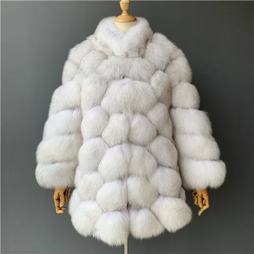 Natural white Натуральный Лисий мех пальто для женщин Зимняя настоящая лисица теплая меховая куртка новая мода роскошный женский натуральный мех пальто - Цвет: Natural white