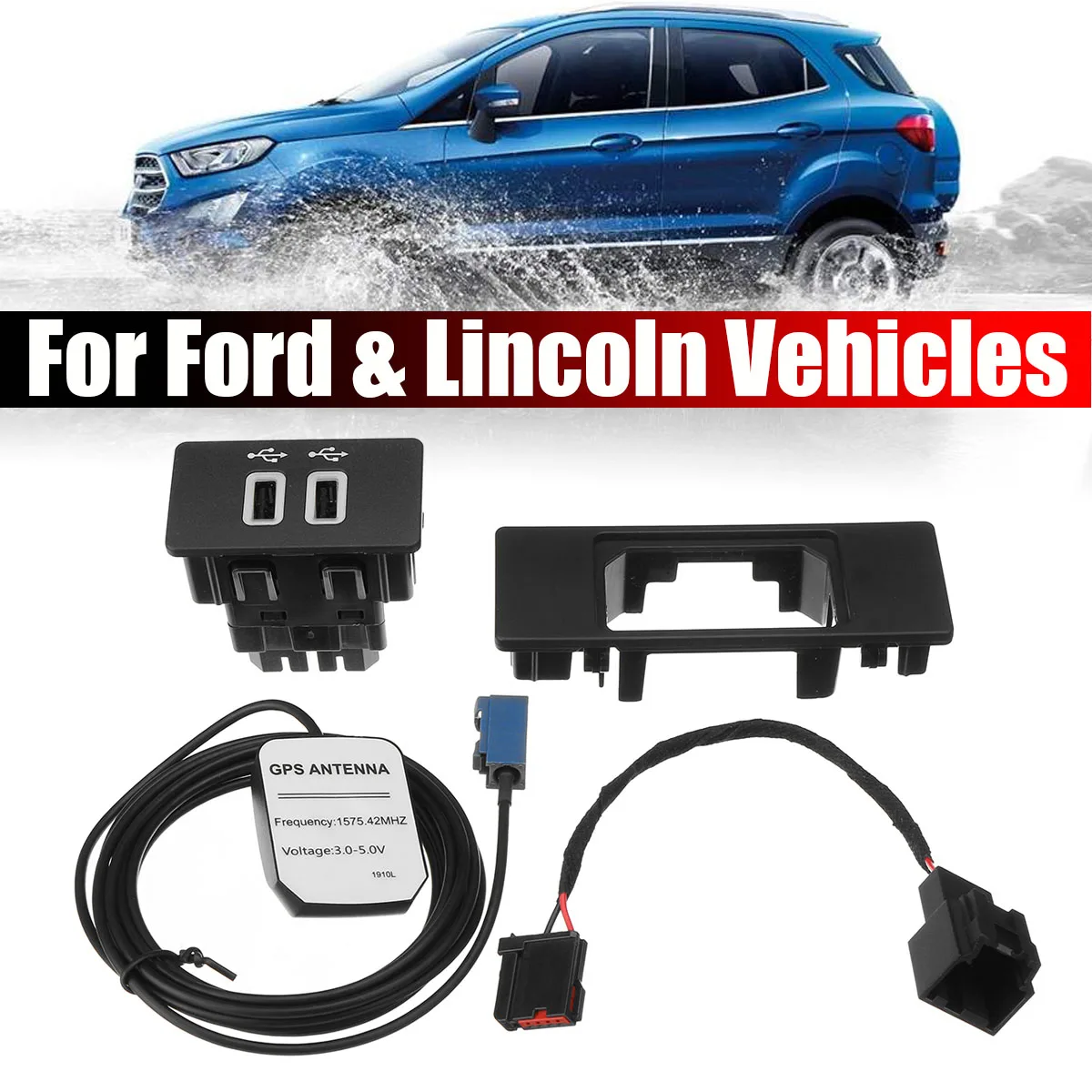 

4pcs USB Interface Module Adapter Power Wiring USB Cover GPS Antenna Kit for Ford for Lincoln for Sync 3 Car Electronics