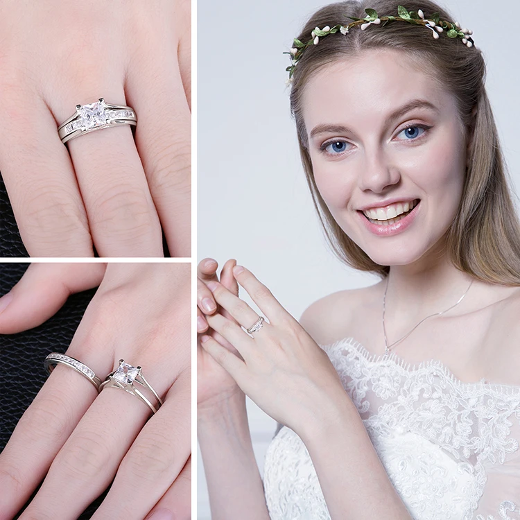 Jewelrypalace 2ct Принцесса пасьянс Юбилей Обручение кольцо Свадебные Свадебный набор каналов полоса 925 серебро на продажу