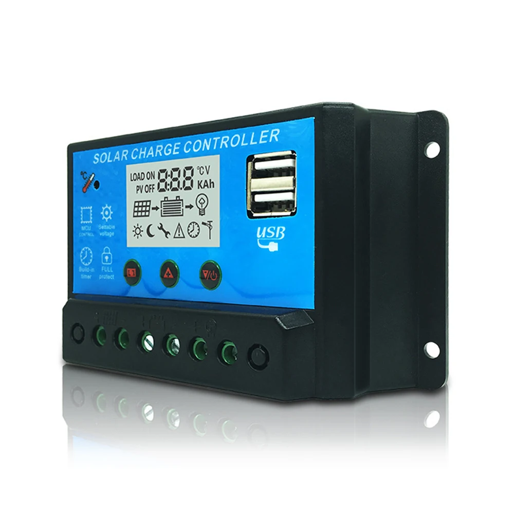 Солнечный контроллер заряда PWM с ЖК-дисплеем с двойным USB 11,1 В 10 А выход панели солнечных батарей интеллектуальный регулятор PV Home