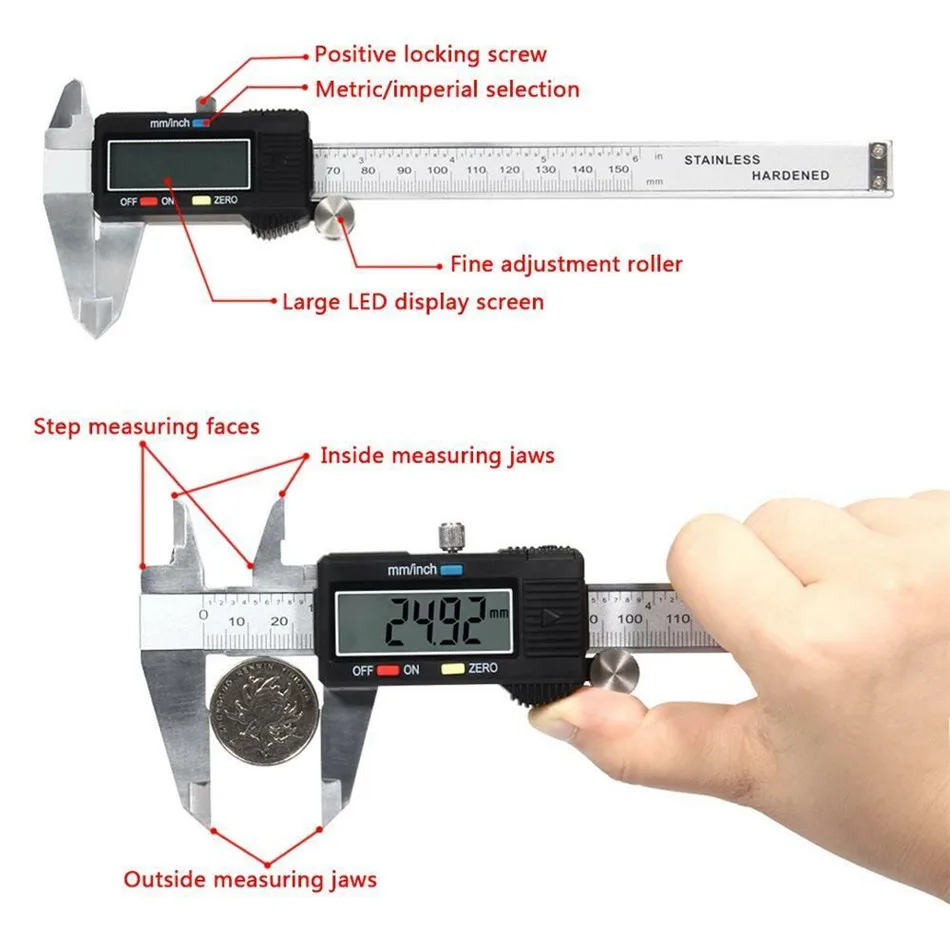 150 мм " lcd Цифровой Электронный штангенциркуль из углеродного волокна Калибр микрометр Yc