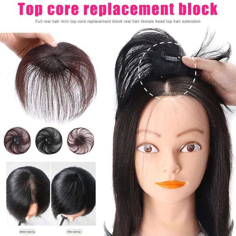 

Natural Clip-On Hair Topper Portable Straight Extension Hairpiece Top Cover White Sparse Hair Hair Replacement Clip