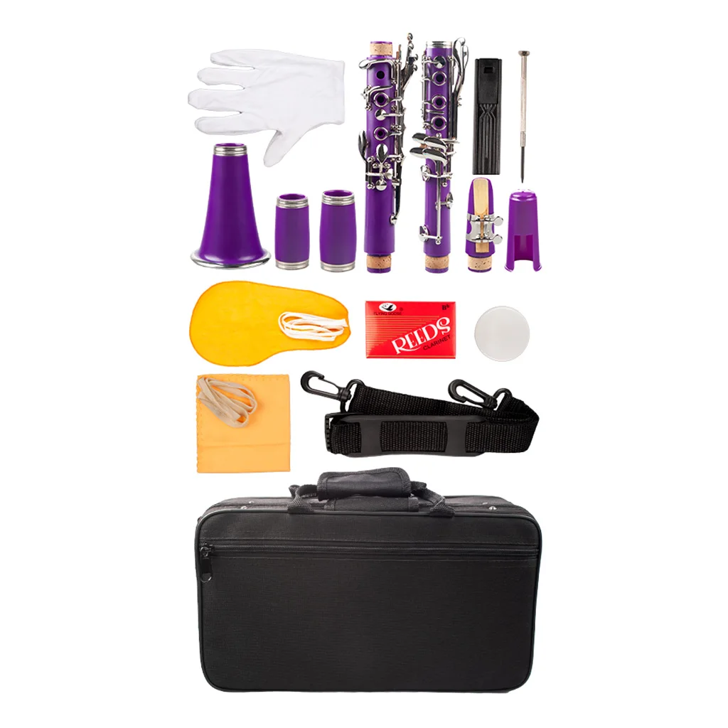 

Beginner B Clarinet With 17 Keys, Bb Clarinet With Case Cleaning Cloth Mouthpiece Gloves Leaves Etc - Purple - Premium Quality