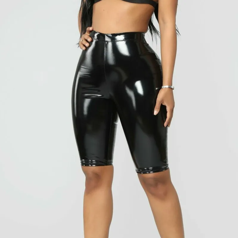 Womens Sexy Shiny Capris PU Leather Capri Pants Joggers Women Slim Fit High Waist Solid Shorts Bodycon Short Pants HOT Womens Sexy Shiny Capris PU Leather Capri Pants Joggers Women Slim Fit High Waist Solid Shorts Bodycon Short Pants HOT