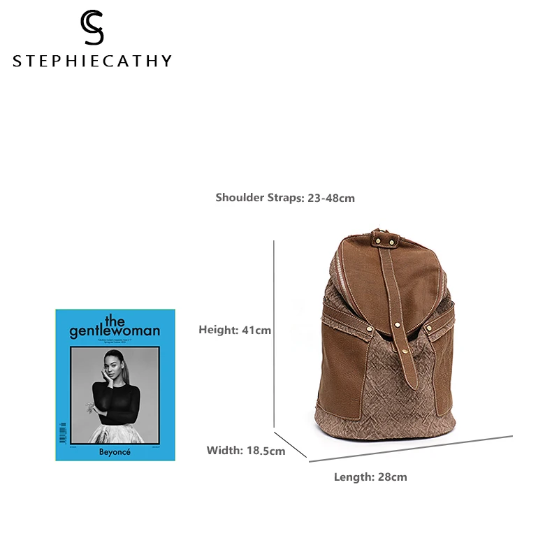 SC дизайнерский Стильный винтажный рюкзак из натуральной кожи, женская льняная Лоскутная сумка на плечо, женская большая школьная сумка на молнии, Женский ранец