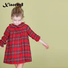 Хлопковые платья для маленьких девочек; детские красные платья в клетку с длинными рукавами для девочек; детская одежда на осень и весну; платье принцессы для малышей