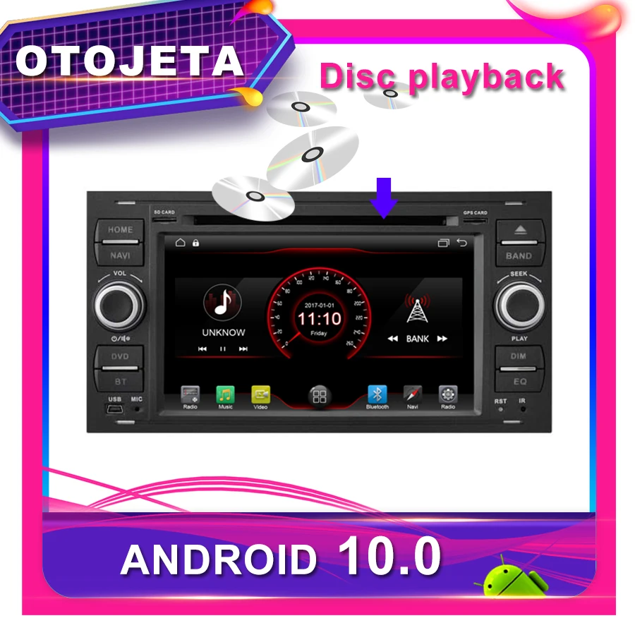 OTOJETA Автомобильный DVD Android 10,0 Автомобильный gps для FORD FOCUS 2005 2006-2011 7 дюймов Автомобильный Радио мультимедийная лента рекордер bluetooth навигация