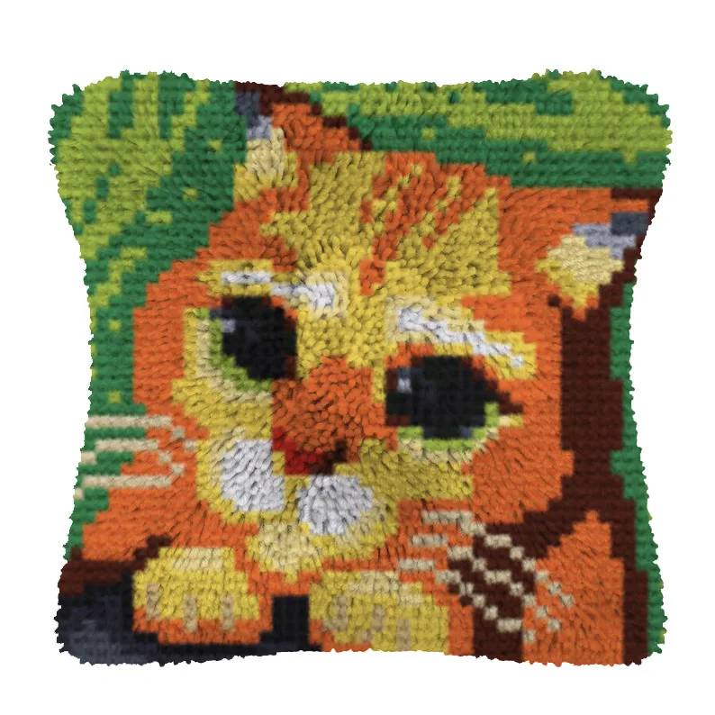 Latch Hook kits Pillow Cat Diy Handmade Printed Canvas Cushion Latch Hook Kits DIY Unfinished