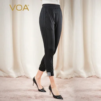 

VOA Silk 33MM Double-Sided Inkiness Knitted Tendon Waist Hugging Pocket Striped Mosaic Outdoor Leisure Sports Pants K1330